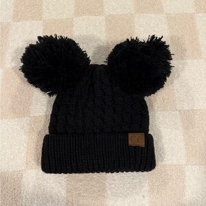 C.C Black Double Pom Knit Beanie